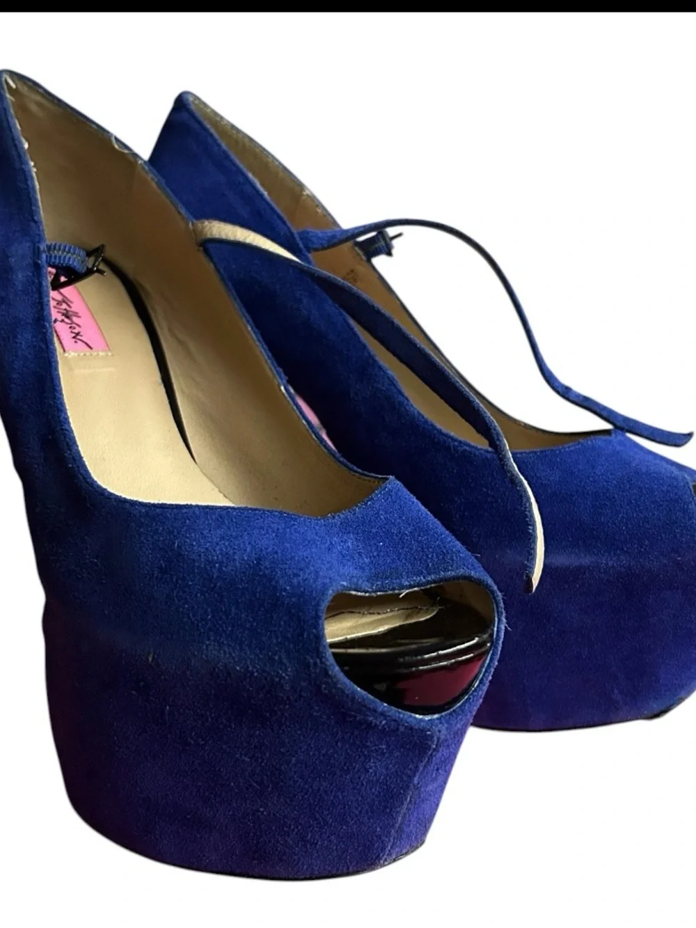 Betsey Johnson Royal Blue Suede Platform Mary Jane Heels black stud goth punk 9